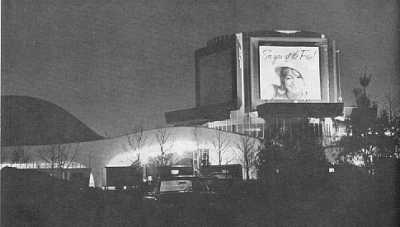 30x36 foot illuminated print at night.