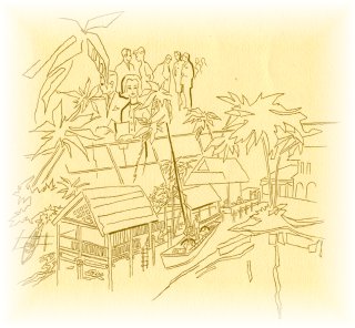 Line drawing: International Village miniature